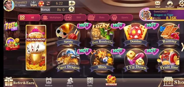 3 Patti Blue game lobby with Rummy, Domino, Tiger Dragon, 7 Up Down and Fruit Line tiles