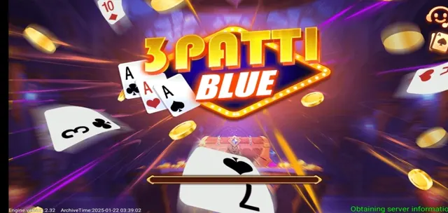 3 Patti Blue app loading screen showing the Teen Patti Blue logo and playing cards