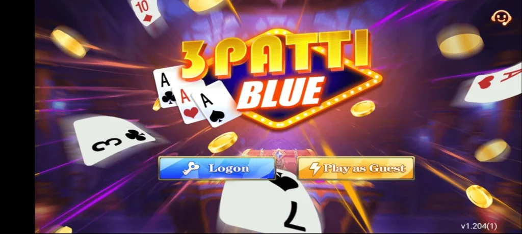 This Image Show Login and Play as Guest Game 3Patti Blue